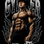 Detalle de la ilustración de Baki Hanma para la playera GYMKER.