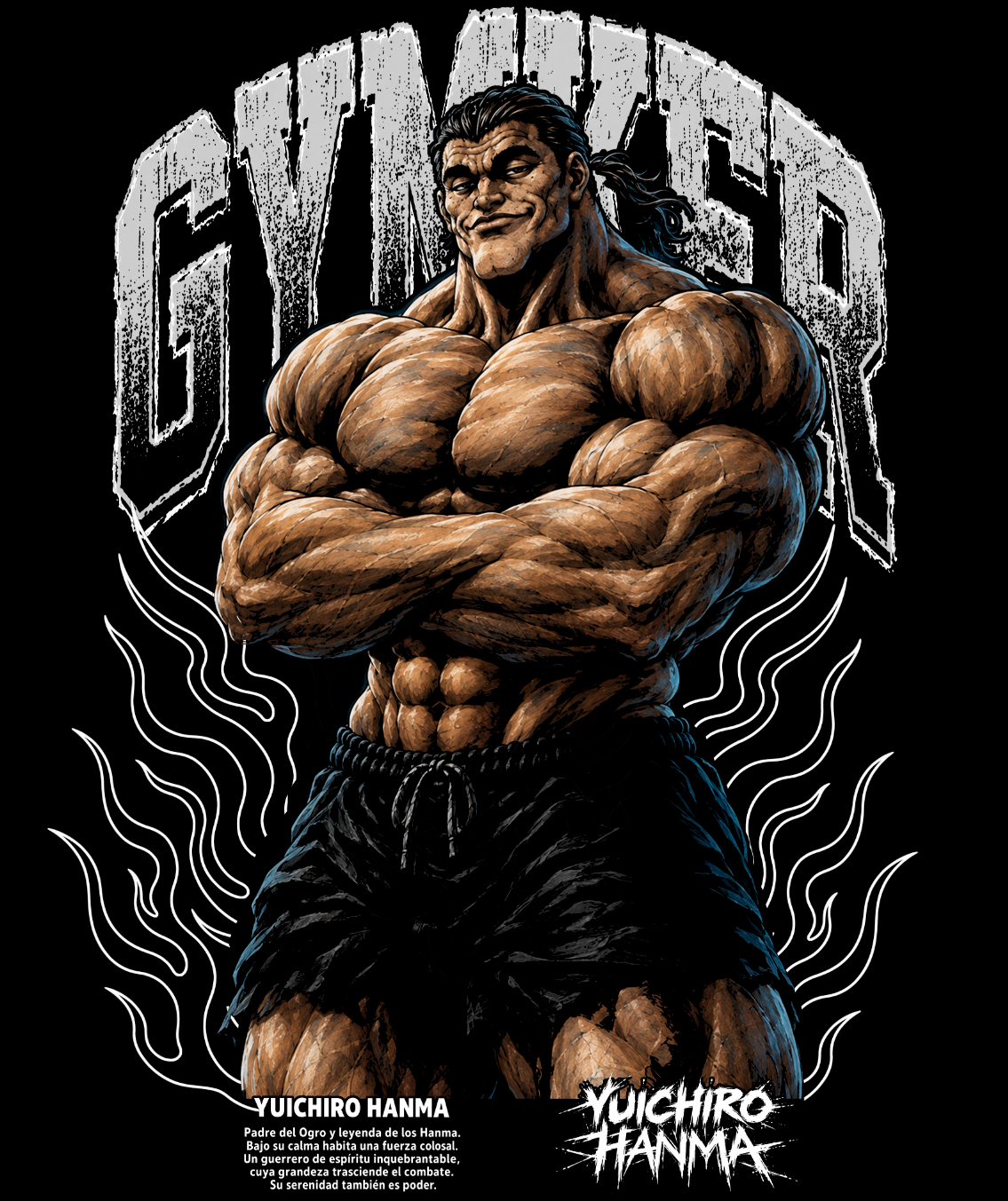 Detalle de la ilustración de Yuichiro Hanma para la playera GYMKER.