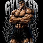 Detalle de la ilustración de Yuichiro Hanma para la playera GYMKER.