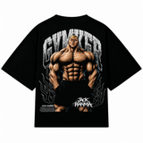 Playera oversize negra Jack Hanma de GYMKER, vista posterior con ilustración del personaje y letras GYMKER.