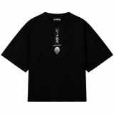 Playera oversize negra Jack Hanma de GYMKER, vista frontal con gráfico pequeño en el pecho.
