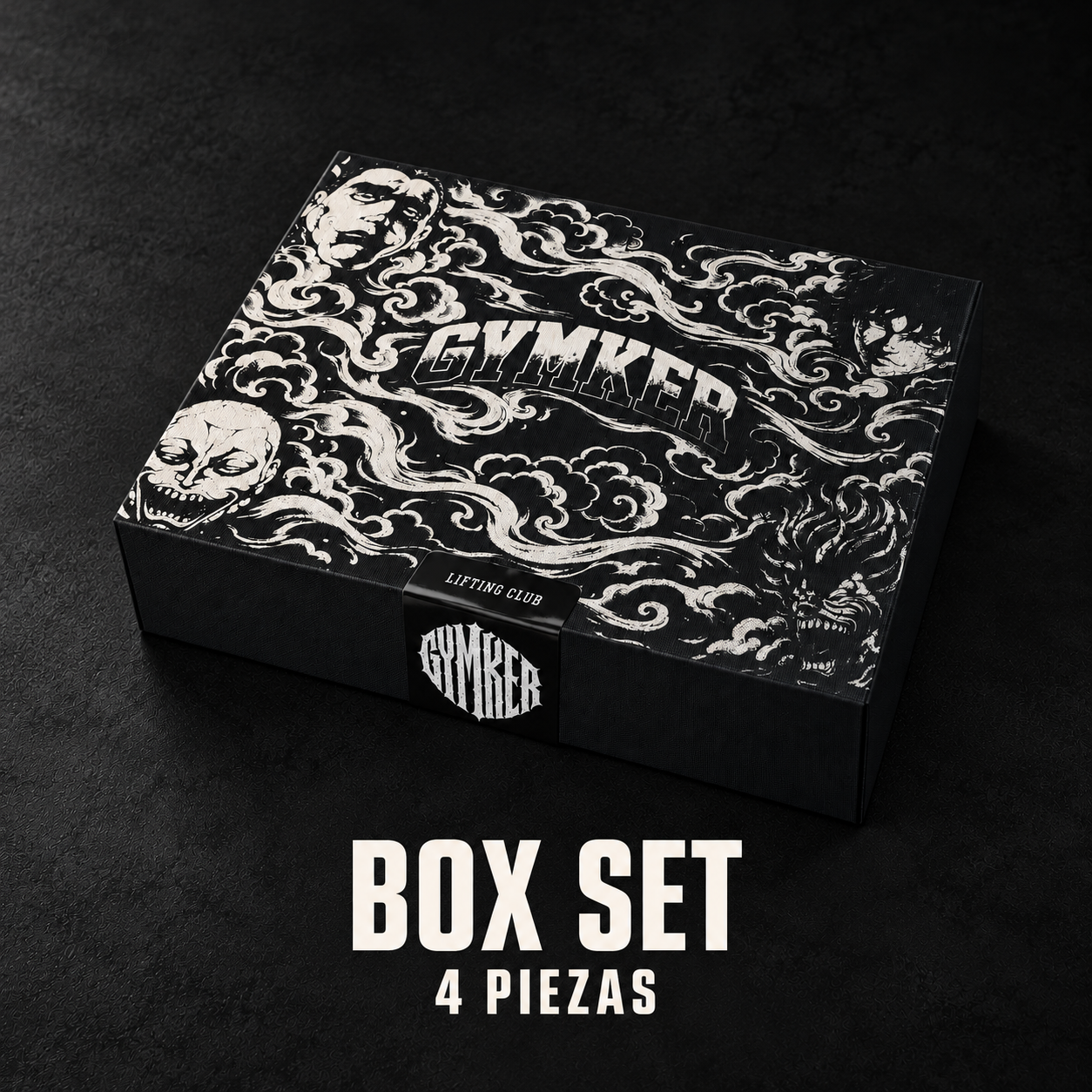 Caja negra del Box Set HANMA GYMKER con ilustraciones de los cuatro personajes y texto «4 piezas».