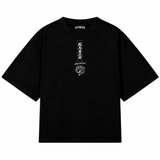 Playera oversize negra Yujiro Hanma de GYMKER, vista frontal con gráfico pequeño en el pecho.