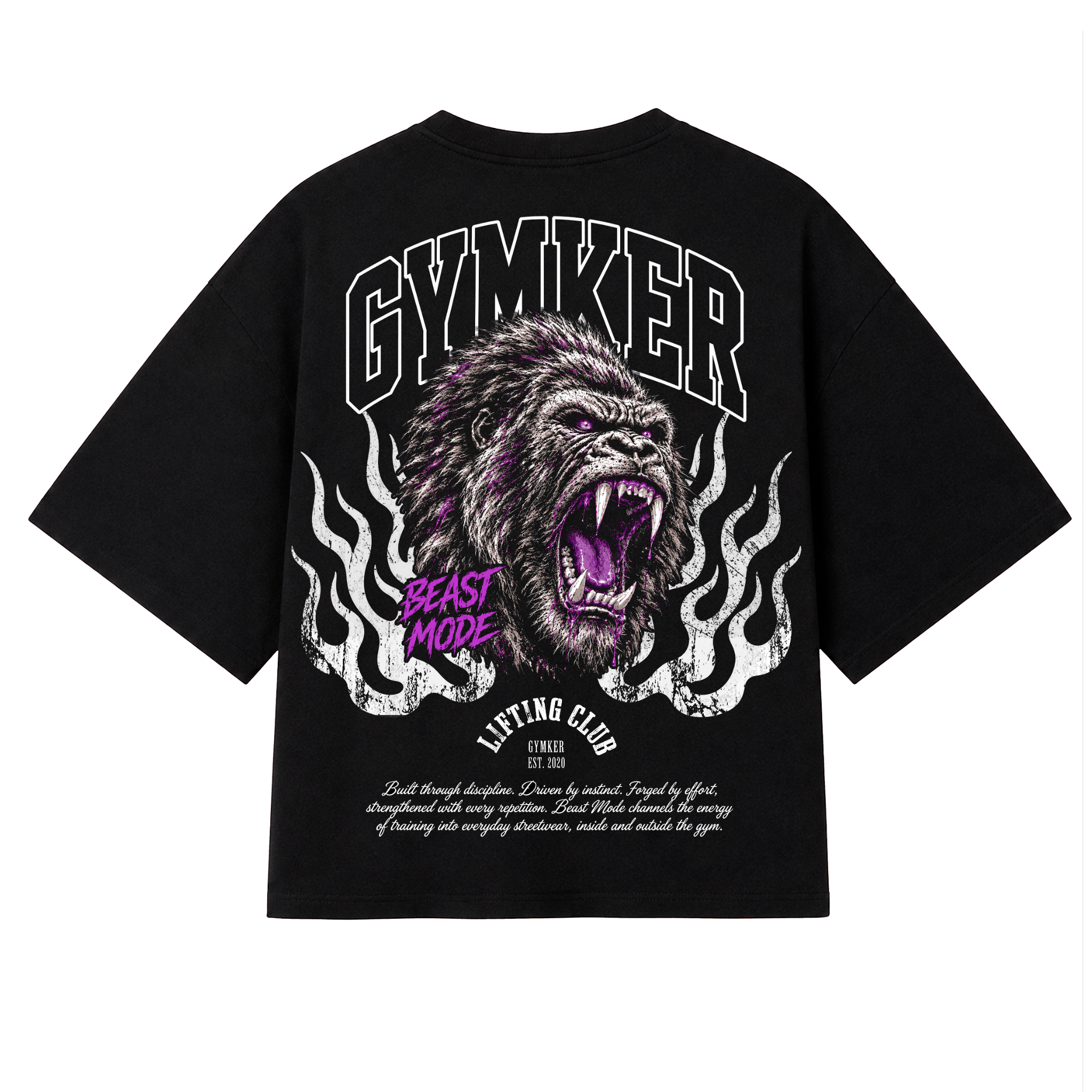 Playera oversize negra KONG de BEAST MODE GYMKER, vista posterior con gráfico de gorila.