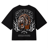 Playera oversize negra LION de BEAST MODE GYMKER, vista posterior con gráfico de león.