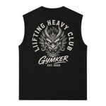 Tank Top Oversize GYMKER Lifting Heavy Club Dragón negra: espalda con cabeza de dragón, texto LIFTING HEAVY CLUB y firma GYMKER EST. 2020