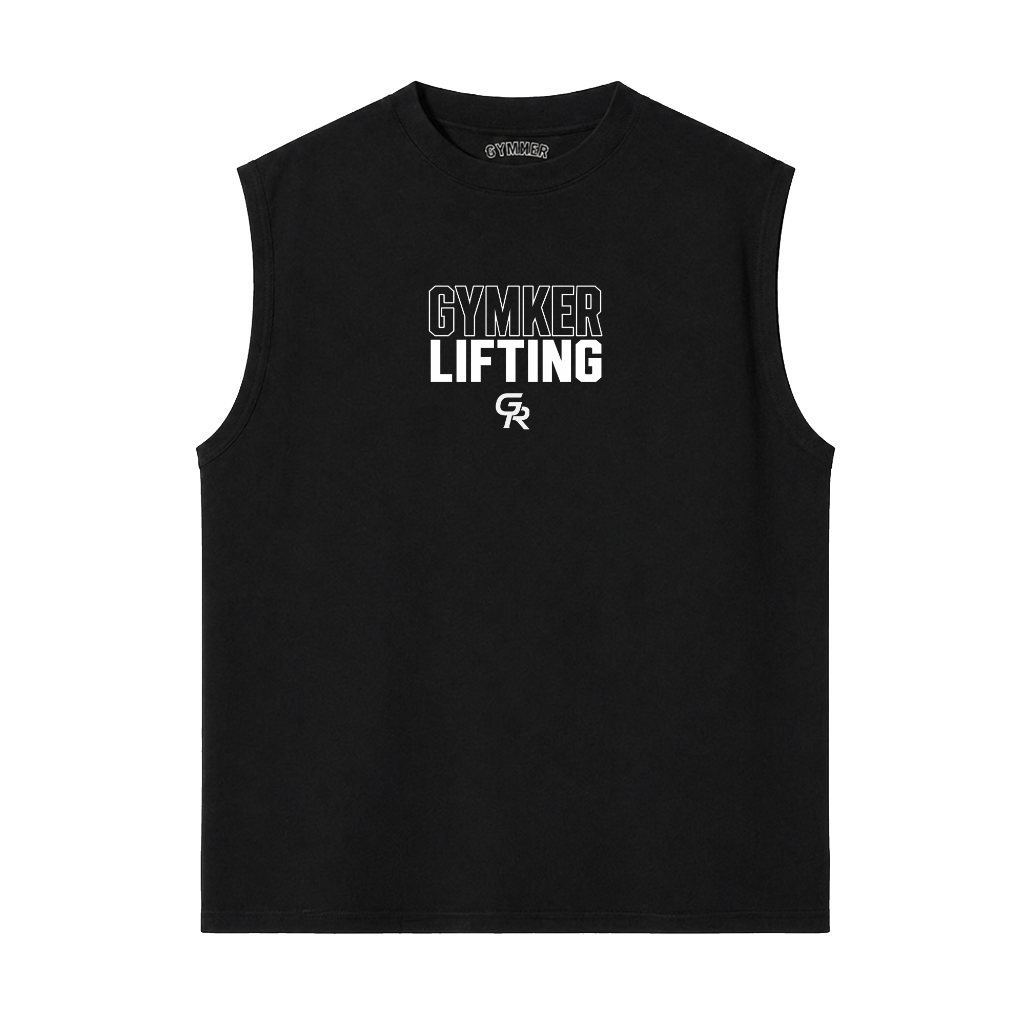 Tank Top Oversize GYMKER Lifting Heavy Club Dragón negra: frente con texto GYMKER LIFTING y monograma blanco