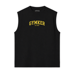 Tank Top Oversize GYMKER Lifting Heavy Club negra: frente con logotipo amarillo GYMKER EST. 2020
