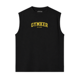 Tank Top Oversize GYMKER Lifting Heavy Club negra: frente con logotipo amarillo GYMKER EST. 2020